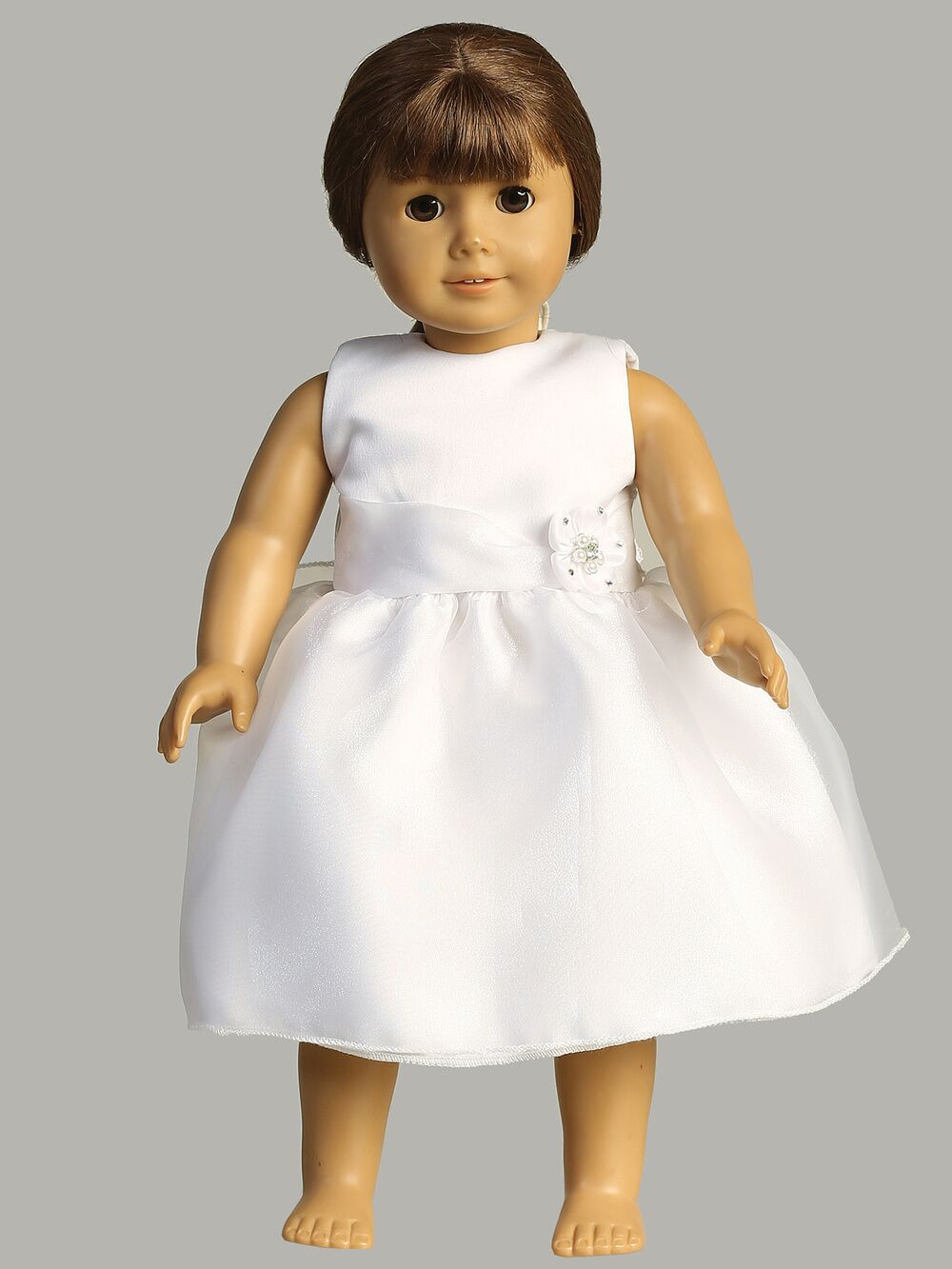 SP199Z WHT Doll dress - Satin & Crystal organza - Doll Dresses
