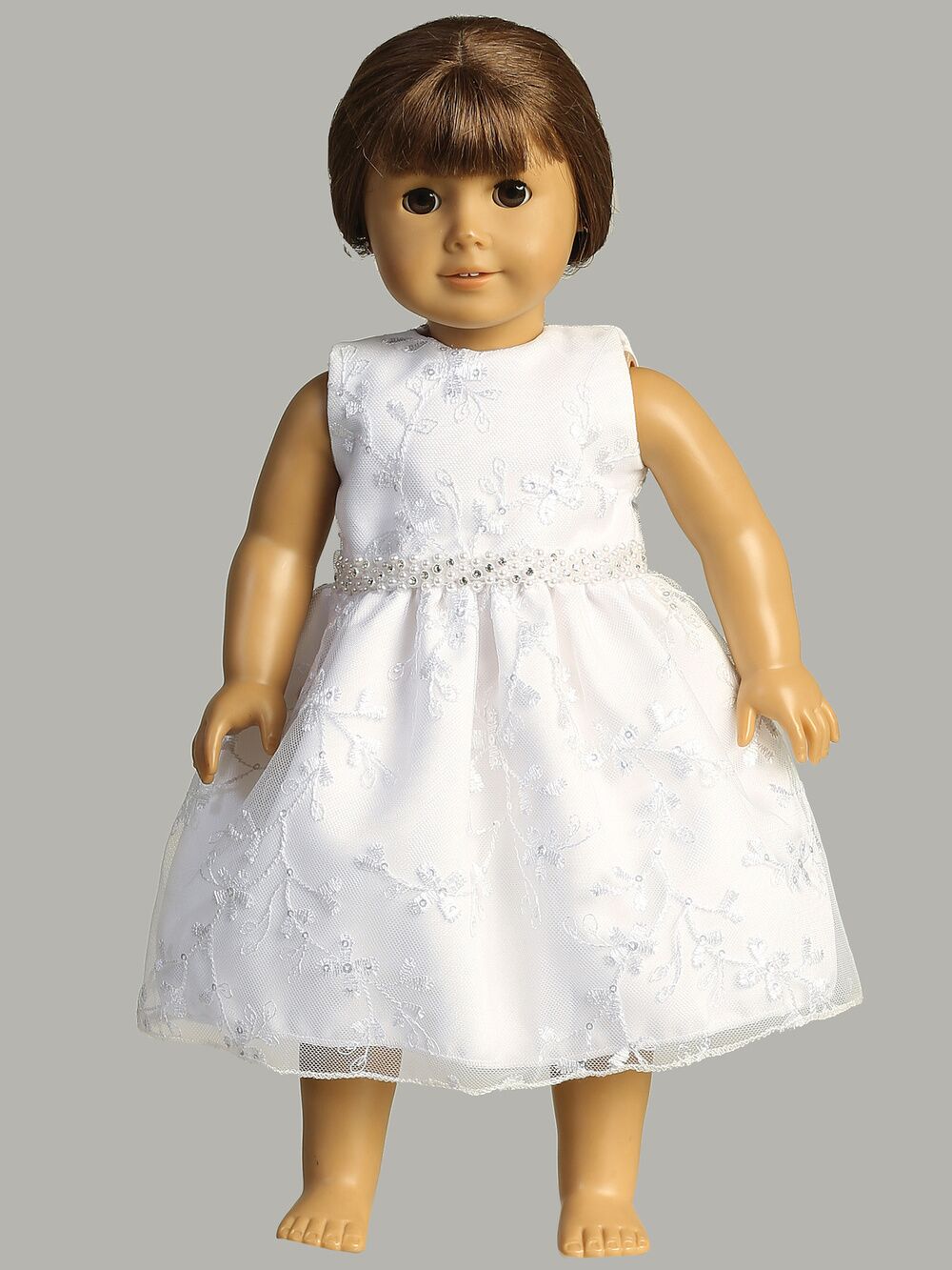 SP201Z WHT Doll dress - Embroidered tulle with sequins - Doll Dresses